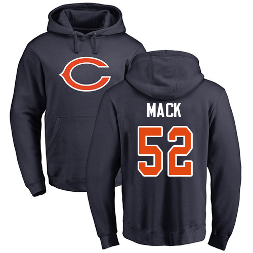 Chicago Bears Men Navy Blue Khalil Mack Name and Number Logo NFL Football #52 Pullover Hoodie Sweatshirts->nfl t-shirts->Sports Accessory
